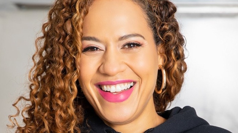 Yolanda Gampp smiling with pink lipstick