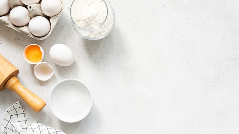 A collection of baking accessories and ingredients