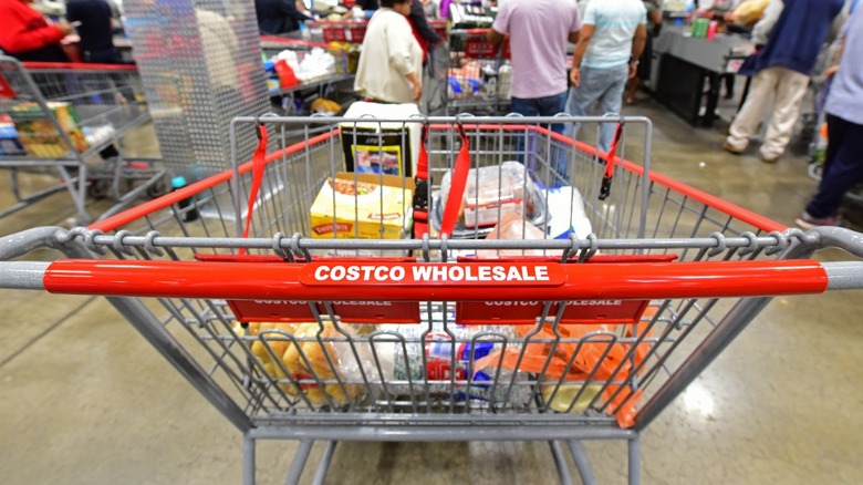 Costco shopping cart with groceries