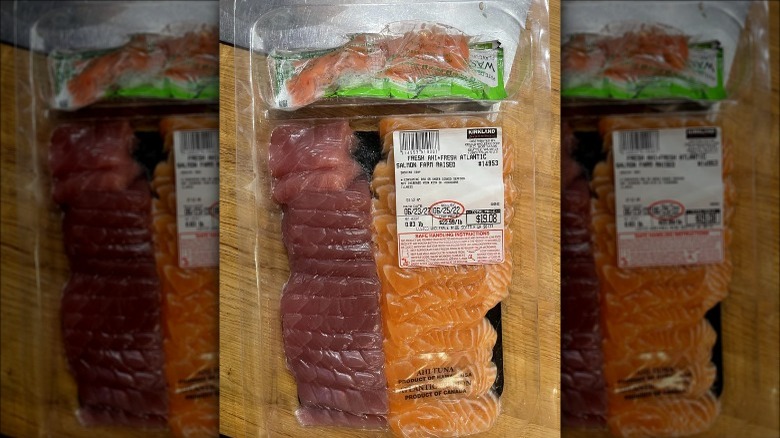 Costco package of tuna and salmon sashimi