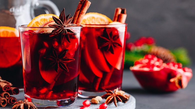 red beverahe with multiple garnishes