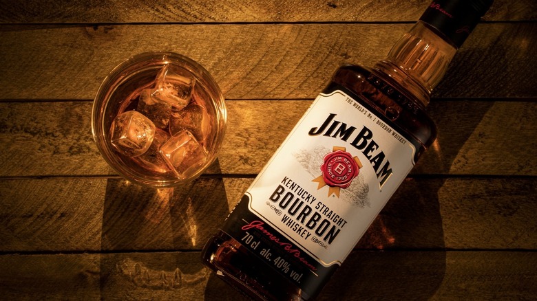 A bottle of Jim Beam Kentucky Straight Bourbon Whiskey