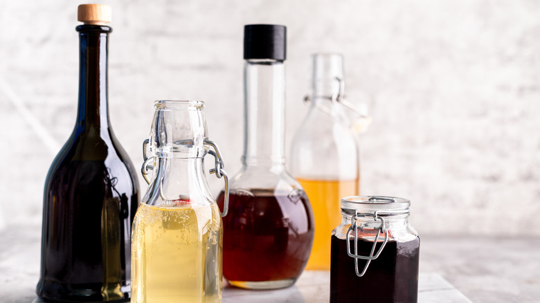 assortment of vinegars