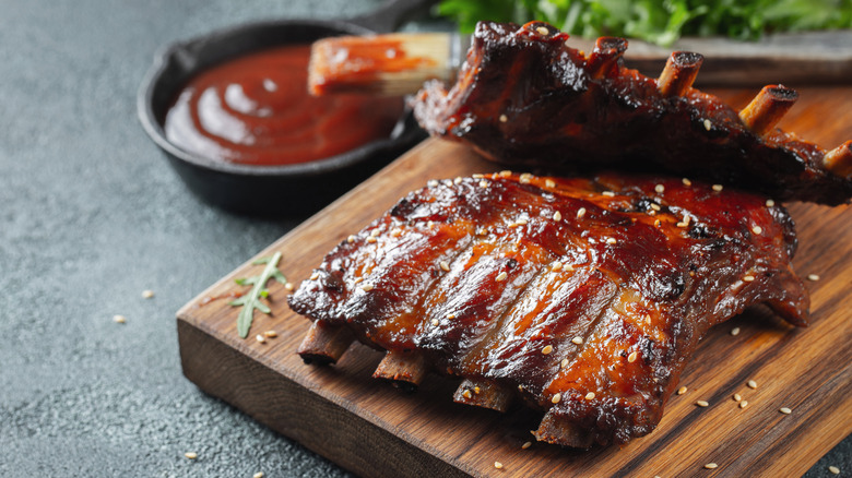 Pork ribs grilled, barbecue sauce