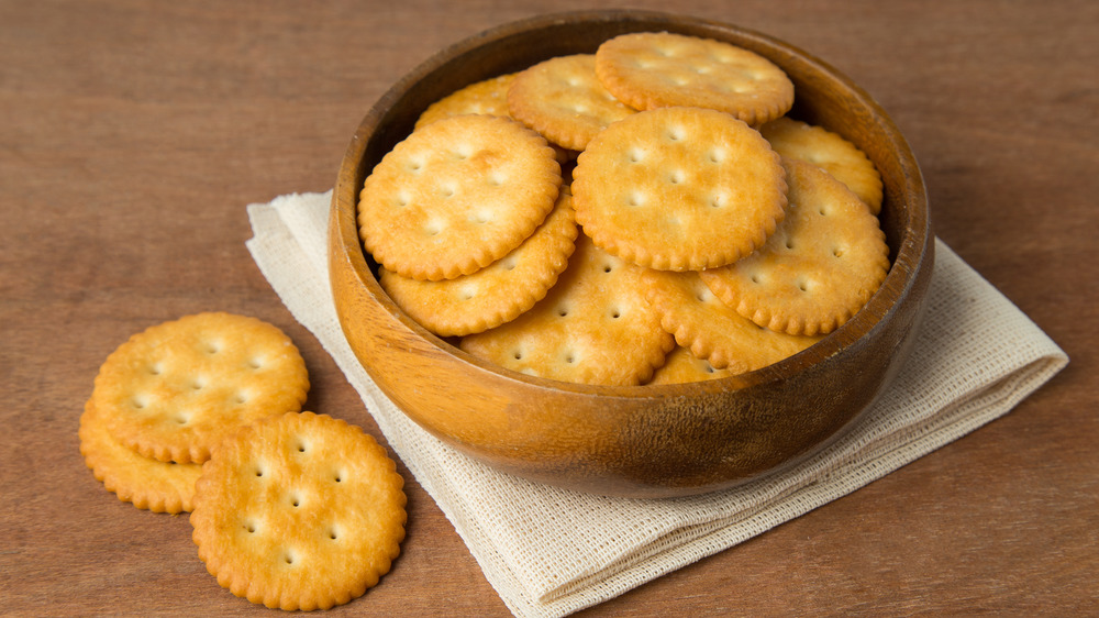 bowl of Ritz crackers on table