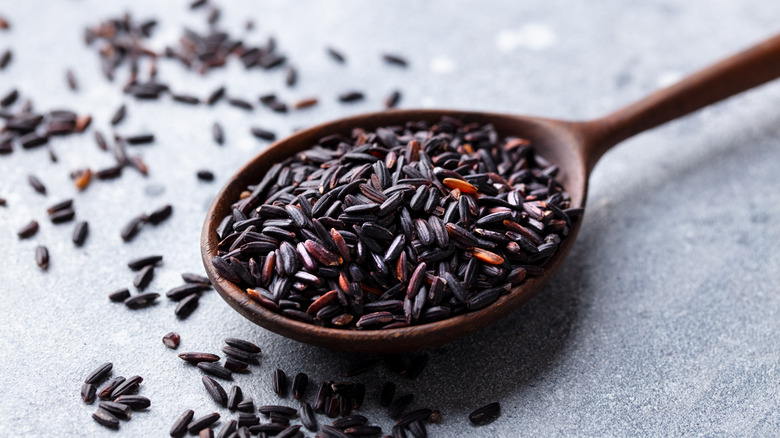 black wild rice in spoon