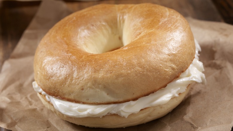 Bagel filled with cream cheese