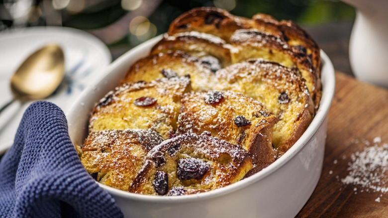 tray of bread pudding