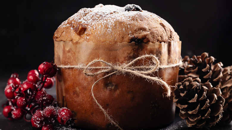 a panettone tied with twine