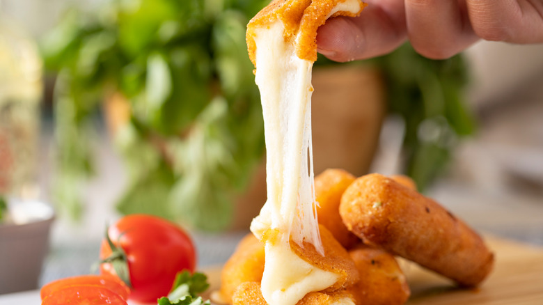 melted cheese inside mozzarella sticks 