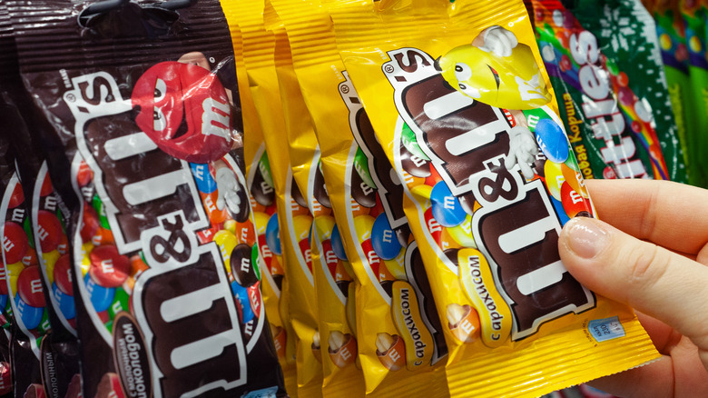 Bags of chocolate and peanut M&M's