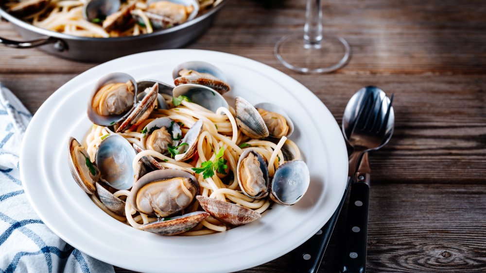 bowl of pasta with clams