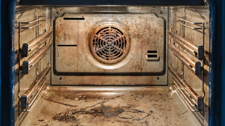 Interior of a dirty oven