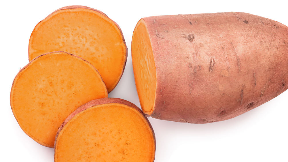 A shot of sliced sweet potatoes