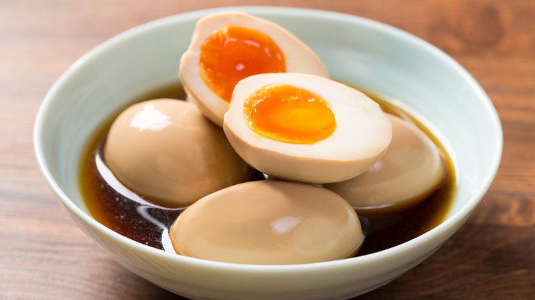 Eggs soaking in soy sauce