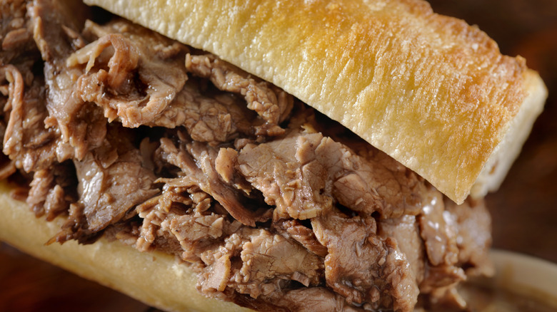 steak sandwich on baguette