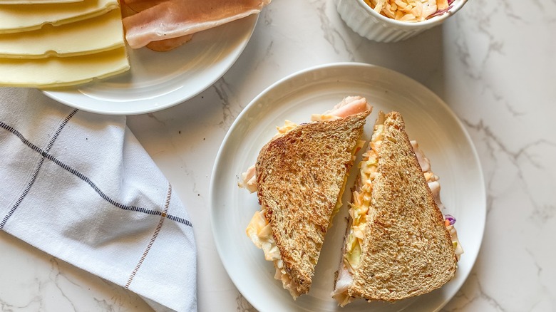 turkey reuben sandwich and ingredients