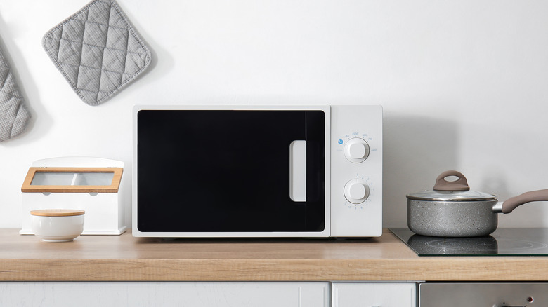 Microwave oven in kitchen