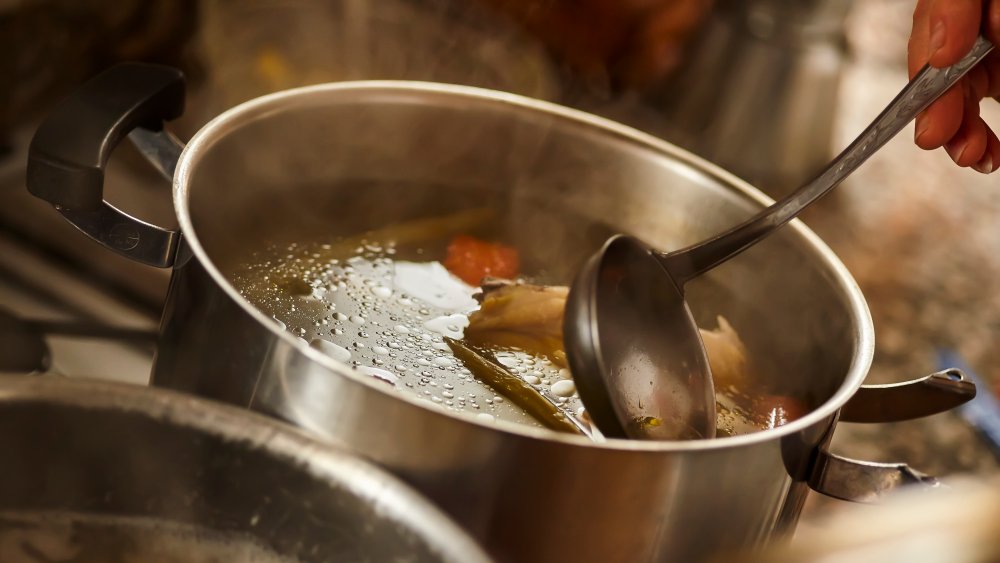 A simmering pot of stock.
