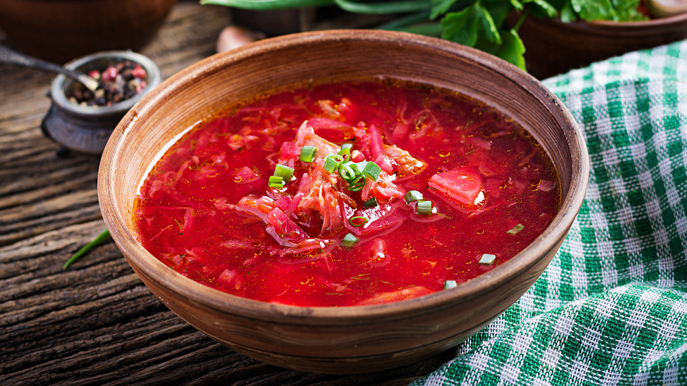 Borscht in ceramic bowl