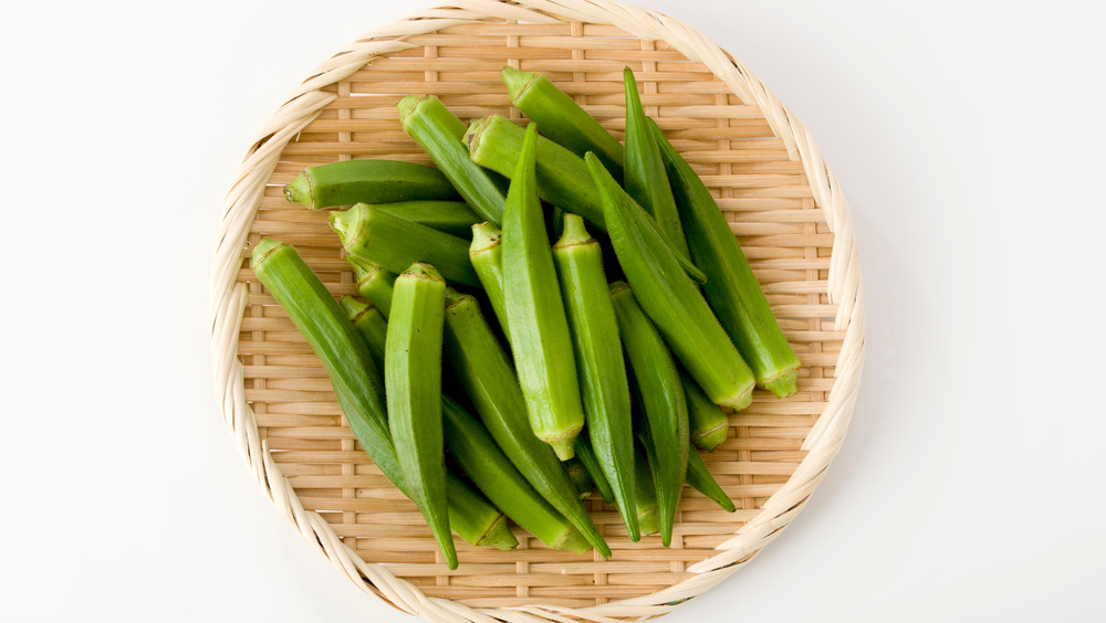 Fresh okra in basket