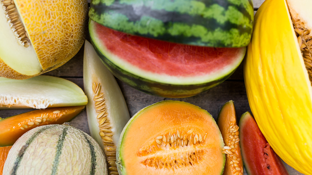 Various melons cut and sliced