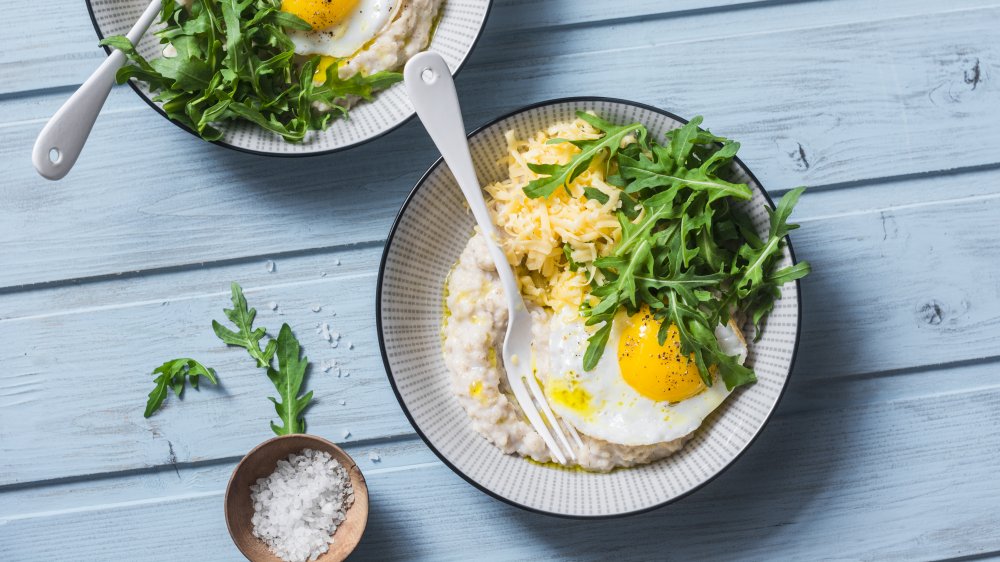 Savory oatmeal, fried eggs