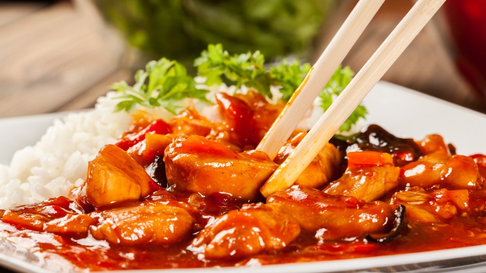 Sweet and sour chicken with rice