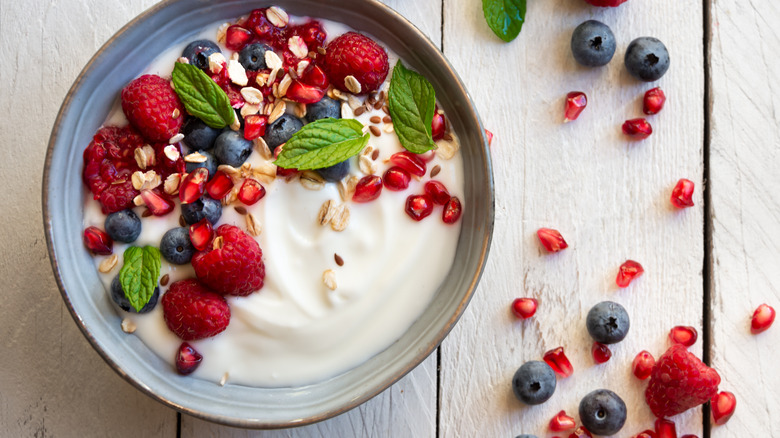 bowl of yogurt with fruit 