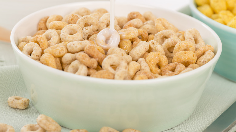 Cheerios in white bowl