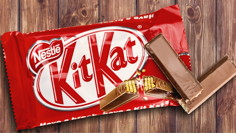 Kit Kat wrapper on wood