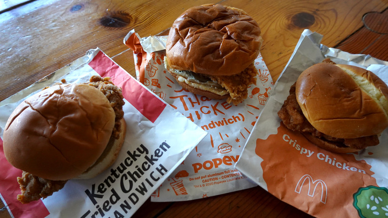 Chicken sandwiches from KFC, Popeyes, and McDonald's