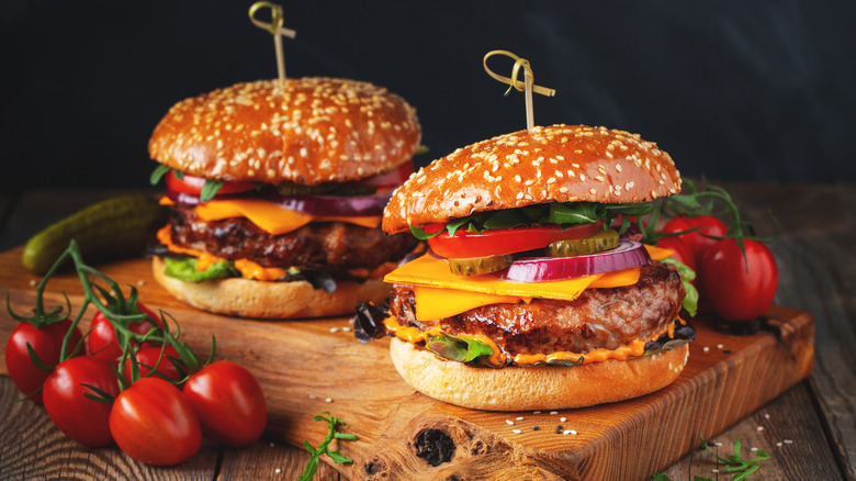 Hamburgers on cutting board