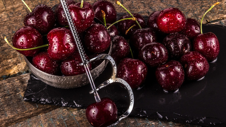 cherries with cherry pitter