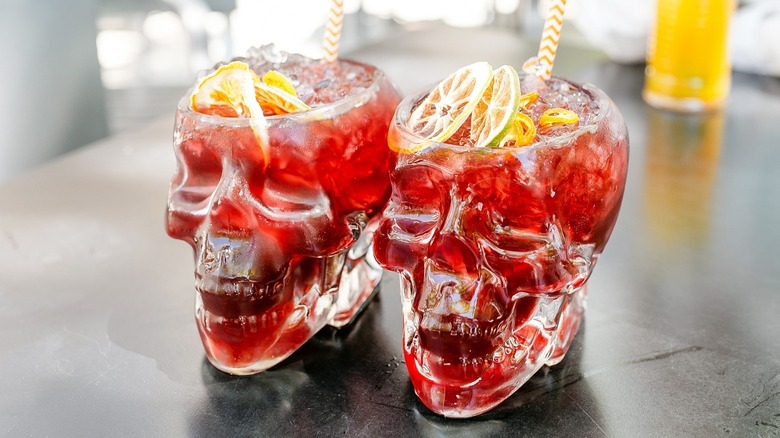 Halloween sangria in skeleton glasses