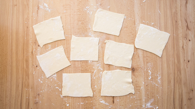 puff pastry squares on table