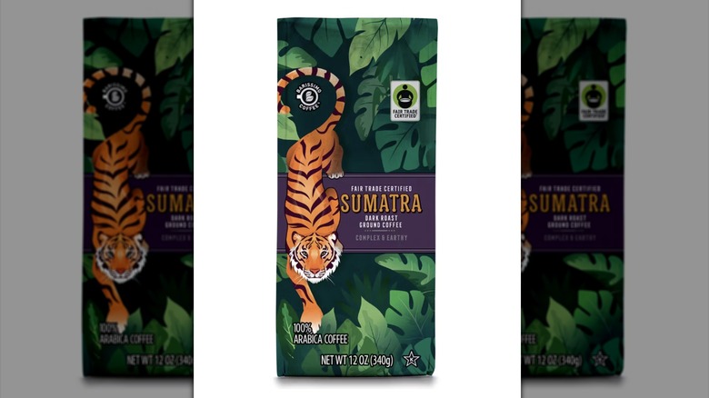 Bag of Sumatra coffee with tiger