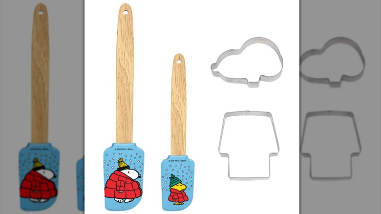 Peanuts-themed rubber spatulas and cookie cutter set