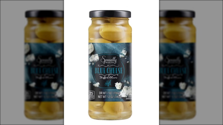 Jar of blue cheese stuffed olives