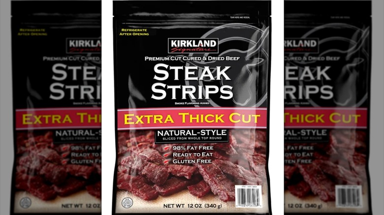 Bag of Kirkland Signature Premium Extra Thick Steak Strips