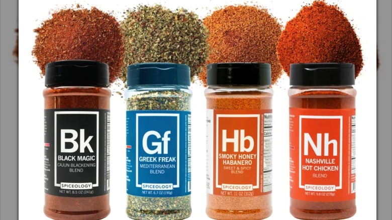 Spiceology Signature Seasonings 4-pack with spilled spices
