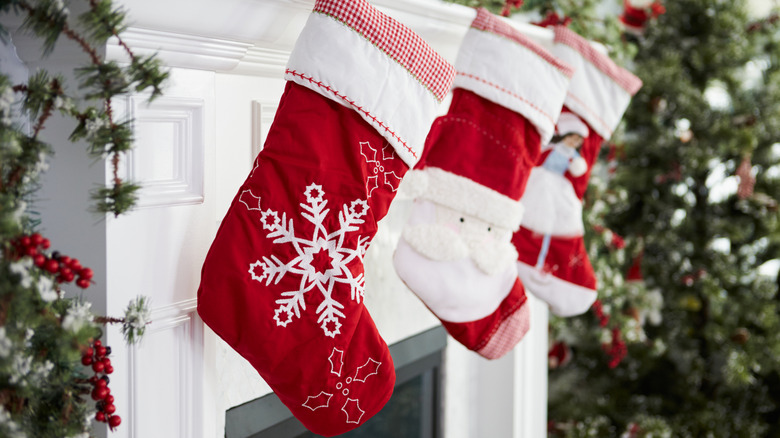 Christmas stockings hanging on mantel