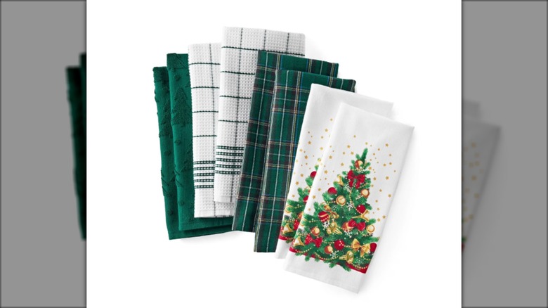 assorted holiday themed kitchen towels