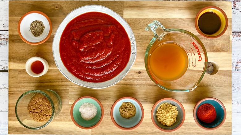 Barbecue sauce ingredients on table