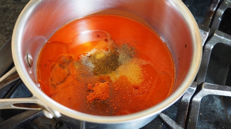 Buffalo sauce in pan