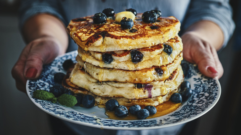 Stack of pancakes with blueberries