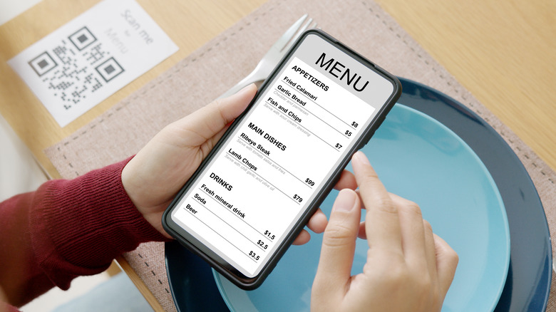 Online menu shown on phone