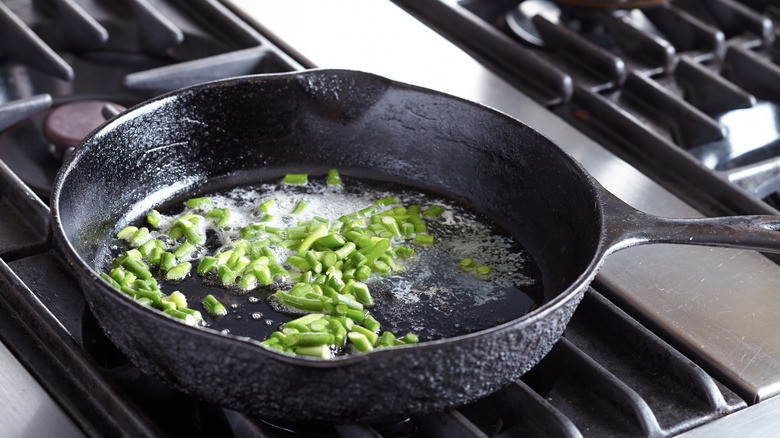 Cast iron skillet on a stove