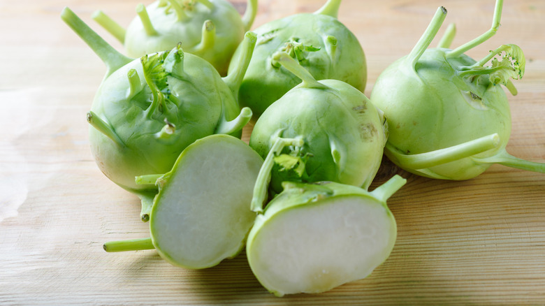 A group of kohlrabi bulbs