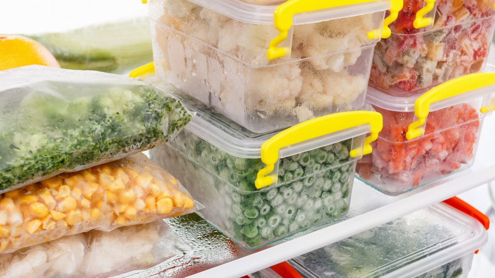 frozen vegetables in the freezer